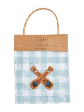 Mud Pie Kitchen Embroidered Oars and Canoe Scrubber Dish Cloth Set NEW